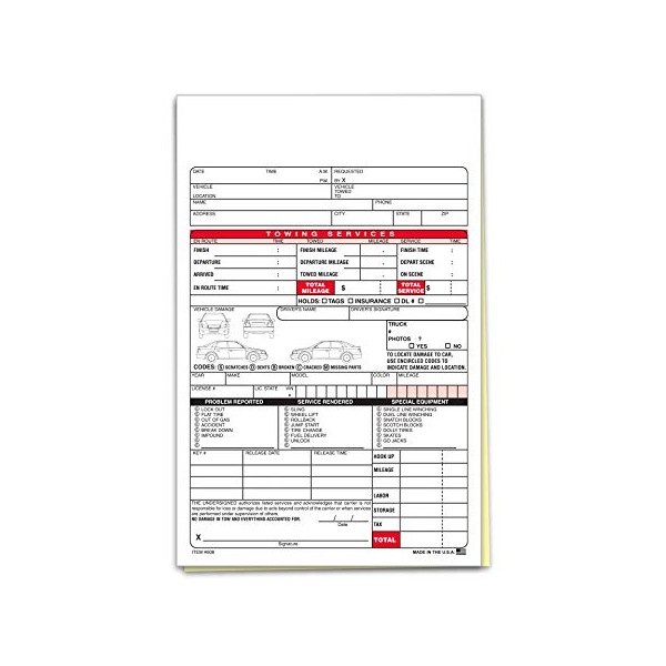 Tow Truck Register Small 5 1/2" x 8 1/2" Forms