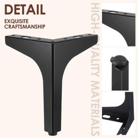 6 Inch Furniture Legs Metal Feet Matte Black Sofa Legs Couch Legs Feet, Cabinet Legs Replacement Metal Legs for Furniture Dresser Chair Bed Table Cabinet Furniture Replacement Parts(Set of 4)