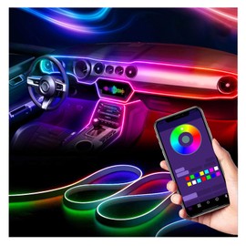 Wireless APP Control Car-Ambient-Lighting-Kit,256 RGB Colors DIY Modes Acrylic Interior Car LED Strip Light