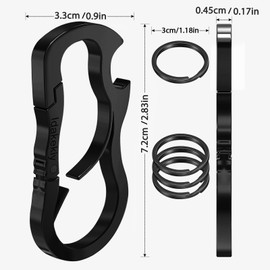 Idakekiy Zinc Alloy Key Chain Carabiner Clip Key Holder with Bottle Opener 4 Key Rings for Men Black, Black, Small
