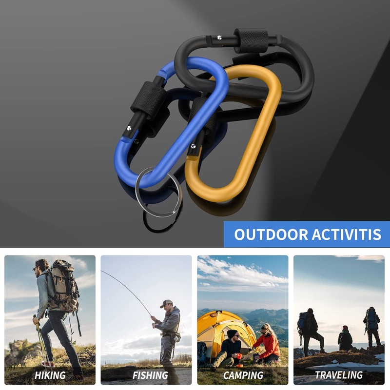 Aluminium Alloy Heavy Duty Clip Lock Carabiners, Multi-function Quick Clips,