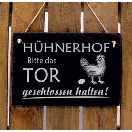 Chicken Slate Sign with Engraving Hühnerhof - Bitte das Tor geschlossen halten - Door Sign Slate 22 x 16 cm | Dekolando