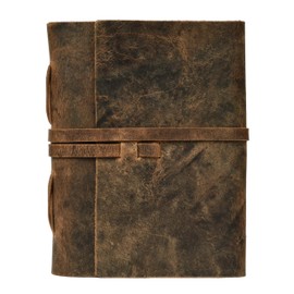 LEATHER VILLAGE Lined Vintage Paper Leather Bound Journal-260 Pages, Rustic Brown, 15 X 10 CM - Writing Notebook, Daily Notepad, Travel Diary For Women/Men