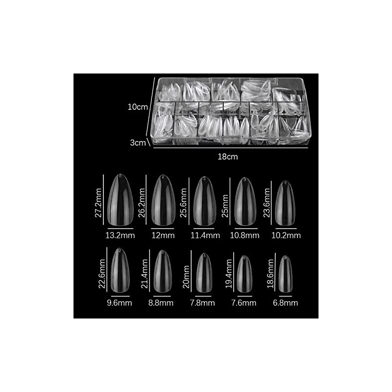 Almond Shaped Nail Tips 500pcs Clear Acrylic Long Nails Full