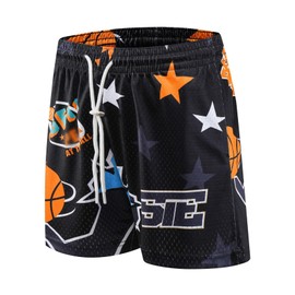 DIOTSR Mens Graphic Basketball Shorts Elastic Waistband Athletic Running Active Shorts Casual Streetwear (01 Star-Black,Medium)