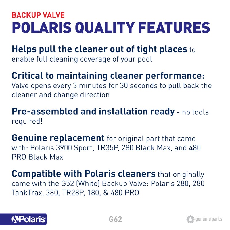 Polaris Back-Up Valve Black 280 380 480 Pro