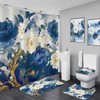 LQCOOL Blue Shower Curtain Set 4Pcs Flower Bathroom Sets with