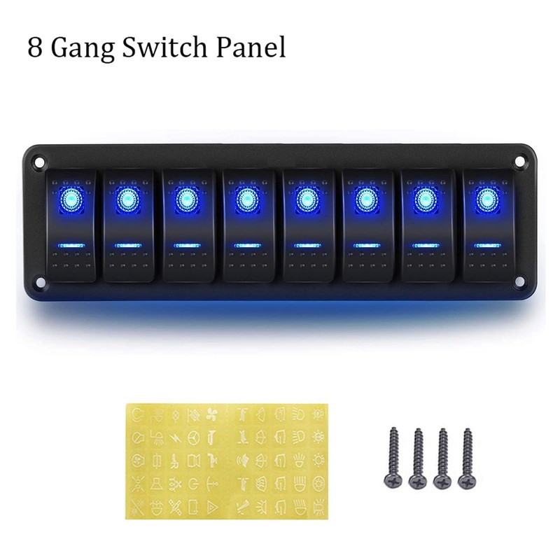 Geloo 8 Gang Switch Panel, 12 V/24 V Waterproof Toggle