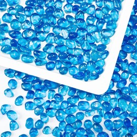 0.89LB Blue Aquarium Glass Stones Sea Glass Pebbles for Fish Tanks Decorations Aquarium Gravel Fish Tank Rocks, Glass Gems Stones Beads Pebbles Rock Sand for Vase Filler Fish Turtle Tank Decorations
