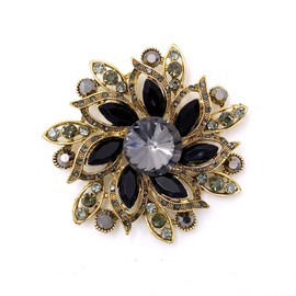 LAXPICOL Vintage Women's Black Austrian Crystal Elegant Flower Brooch Wedding Broach Pin