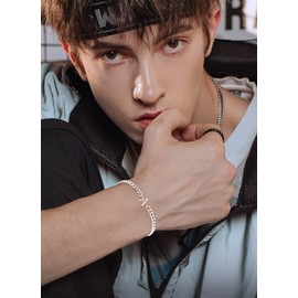 TOLOWOBK Mens Silver Bracelets Initial Bracelet Gifts for Men Boys Stainless Steel Cuban Link Bracelet with A to Z Letter Bracelets Fathers Day Birthday Gifts for Dad Son Husband Boyfriend Brother