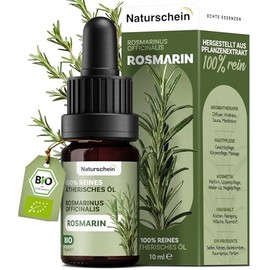 Naturschein BIO Rosmarinöl 10ml [100 % Naturrein] | Ätherisches Öl für Aromatherapie, Hautpflege & Küche | Lebensmittelecht & Vielseitig Anwendbar