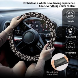 DAORJWL Car Steering Wheel Cover, Anti-Slip Breathable Elastic Neoprene 15 Inch Car Steering Wheel Protector for Women and Men,for Cars, SUVs Beautiful White Flowers