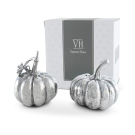 Vagabond House Pewter Harvest Pumpkin Salt and Pepper Metal Shaker Set Thanksgiving Fall Tableware S/P Shaker 2.25 inch Tall
