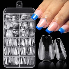 LuckForever 240pc Short Coffin Fake Nails Tips Clear Press on Nails Short Coffin Nail Tip Full Cover Soft Gel Nail Tips False Nail Ballerina Artificial Fingernails for Gel/Acrylic Nail Extension