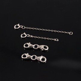 925 Sterling Silver Double Lobster Clasp and Necklace Extender White Gold Plated Double Lobster Clasps Connector Bracelet Necklace Extension Clasp for Jewelry Making（4pcs）