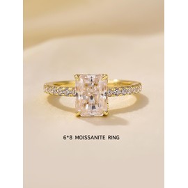 PAFIDDY 1.5 Carat Radiant Cut Moissanite Engagement Ring for Women, S925 Sterling Silver, D Color VVS1 Lab-Created Moissanite Promise Ring(Yellow Gold, 5)