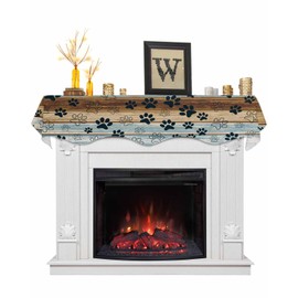 Paw Print Mantle Scarf 90 x 17 Inch, Vintage Farmhouse Style Cute Paw Wood Grain Fireplace Mantel Scarf Mantle Cover Runner for Home Living Room Indoor Holiday Party Decor