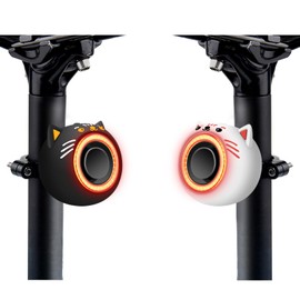 Bicycle Cute Kitty Tail Light Cover, Be Cool & Be Safe, Lovely Cat Kittie Comfortable Soft Silicon Protective Cover, Rechargeable Tail Light & Anti-theft Alarm Cover for Bike, Scooter(1*WHITE 1*BLACK)