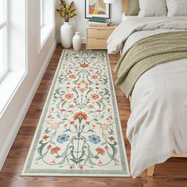 LIVEBOX Beige Runner Rug for Bedroom - Boho Floral 2x6 Hallway Runner Rugs, Non-Slip Washable Rug, Soft Low-Pile Carpet Runners for Hallways Laundry Room Home Decor(2x6 ft)