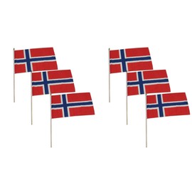 Pack of 6 Norway Stick Flags – 12"x18" Polyester Classroom Flags on 30" Wooden Staff, Vibrant Colors