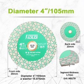 FACHLICH Diamond Tile Saw Blade 4" 105mm Cut off Wheel for Cutting and Grinding Porcelain Ceramic Tile Marble Artificial Stone