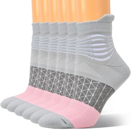 IRAMY Compression Ankle Support Socks Women Coolmax Wicking Cushioned Athletic Plantar Fasciitis Relief,Grey,3 Pairs,Large