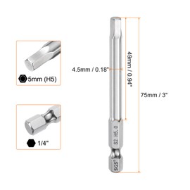 HARFINGTON Hex Head Wrench Drill Bit 5mm (H5) Metric 1/4" Hex Shank 75mm (3") Long Magnetic S2 Steel Screwdriver Bits Industrial Grade Hexagon Flat Tip Drill Bits for Screws