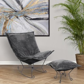 Howard Elliott Puff Ottoman Cushion Shar Pei Cover, Square Replacement Cushion Cover for Ottoman Sofa Furniture with 100% Polyester Fabric for Ottoman Chairs & Furnitures, 24 x 24 Inch, Charcoal