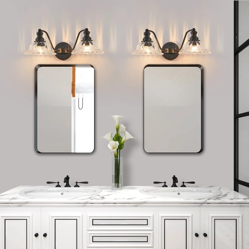 20 Inch 2-Light Vintage Bathroom Wall Sconce,Elegant Black Metal and