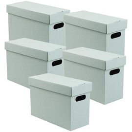 Lineco Archival Record Storage Cartons, Ready-To-Assemble Filing Boxes for Organizing and Storing Documents, Prints, or Photos. Acid-Free, Buffered Corrugated Board, 6x15 x10in, Blue Gray, Pack of 5