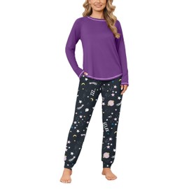 Ekouaer Pyjamas for Women Comfortable Plaid T-Shirt and Bottoms Winter Nightwear Loungewear Dream L