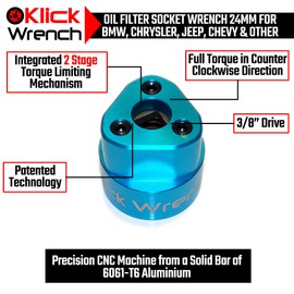 KLICK WRENCH 2 Stage 24mm Torque Limiting Oil Filter Wrench, Blue, 6061-T6 Aluminum
