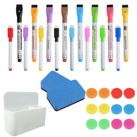 SHAIDOJIO Pack of 31 Whiteboard Accessories, 16 Whiteboard Markers, 1 Magnetic Pen Holder, 2 Whiteboard Sponge, and 12 Magnets, Whiteboard Set for Home Office Whiteboard Fridge
