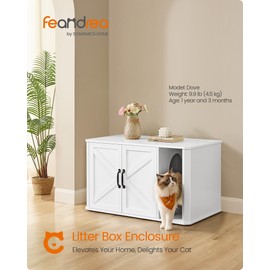 Feandrea Litter Box Enclosure, Modern Cat Litter Box Furniture Hidden, Front Entry, Double Doors, Handles, Cat House, Side End Table, 33.5 x 19 x 19.5 Inches, Cloud White UPCL012W01