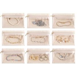 GUKA 9 Pcs Travel Jewelry Organizer Velvet Jewelry Pouch with Zipper Clear Travel Jewelry Bag for Travel Business Trip Jewelry Pouch for girls Mothers Day Gifts for Mom