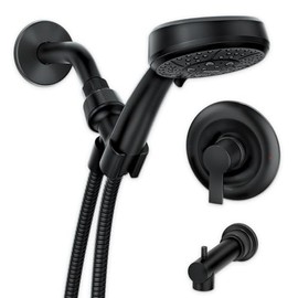 Moen Meena Matte Black Single Handle Modern Shower Faucet Set with Handshower and Tub Spout for Bathtub, Valve Included, 82618BL