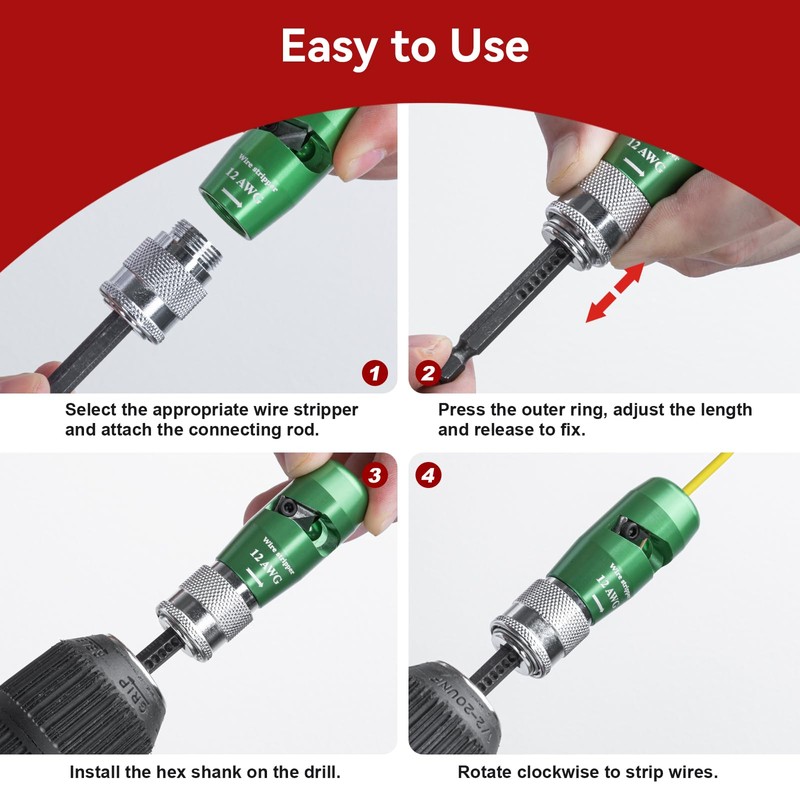 Wire Stripping for Drill, Wire Twister Tool for Drill, 14/12/10/8/6