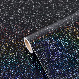 Black Contact Paper with Holographic Glitter - 15.7”x78” Peel and Stick Wallpaper Waterproof Vinyl for Kitchen Countertops & Cabinets