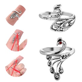 Sibba Adjustable Hook Knitting Crochet Supplies Opening Finger Thimble Yarn Holder Loop Ring Crocheting Counter Kit Stitch Markers Tags Pins Hand Weaving (2 PCS Silver)