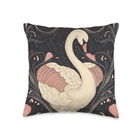 Art Nouveau Swan Wildlife Pattern - Elegant Nature-Inspired Throw Pillow