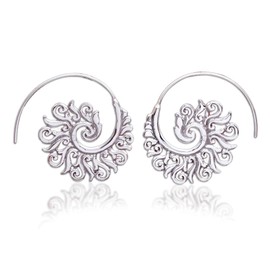 NOVICA Artisan Handmade Sterling Silver Halfhoop Earrings 925 from Indonesia [1.3 in H x 0 in W x 1.1 in D] ' Spiral Beauty'