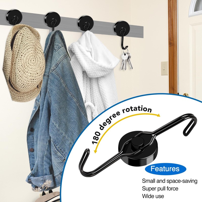 LOVIMAG Magnetic Hooks for Cruise Cabins,110Lbs Black Swivel Magnet Hooks,Heavy