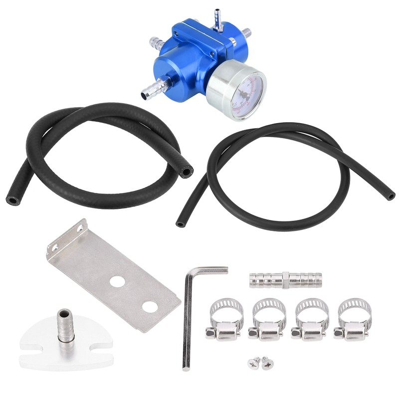 Universal Aluminum Fuel Pressure Regulator Gauge & Hose Kit 0-140