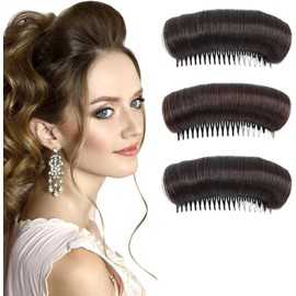 3 Pieces Invisible False Hair Clips, Increased Pad Bump It Up Volume Hair Base Fluffy Styling Insert Tool for Women Girls (Natural black+dark brown+black brown, One Size)