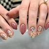 Flower False Nails Short Almond, SXVME Pink Press on Nails