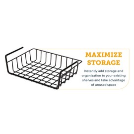 SnapSafe Hanging Shelf Document Basket, 76012 - Coated Wire Basket Maximizes Storage for Documents, Gun Accessories, & Ammo - Easy Access Under Shelf Storage for Gun Safes - Holds Up to 40 Pounds