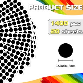 Starboling Dot Stickers,1/2 Inch Black Circle Stickers,1400pcs Self-Adhesive Color Coding Labels,Round Labeling Stickers for Office Classroom Garage Sale