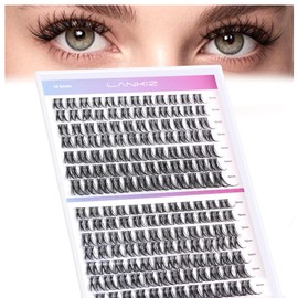 Cluster Lashes,Lankiz Individual Eyelashes C+D Curl 10-16mm Reusable DIY Individual Lashes Hypoallergenic Eyelash Clusters for Daily Wear and Events(Classic)