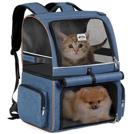 Lekebobor Cat Backpack Carrier for 2 cats, Double-Compartment Pet Carrier Backpack for Two Small Cats or One Medium Dogs, Cats Carrier Backpack Dog Carrier Backpack Fits Up to 24 Lbs Dog Bakcpack,Navy